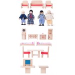 Casuta din lemn natur P+2 cu anexa, balcoane si terasa cu mobilier si accesorii incluse 